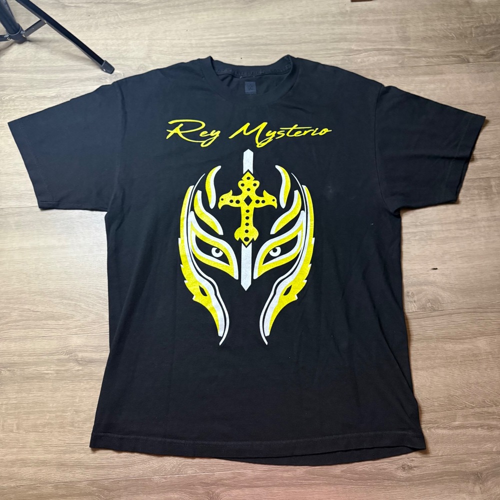 WWE Rey Mysterio T-Shirt Mens Large Black G.O.A.T. Mask Graphic Tee